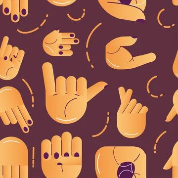 Seamless pattern background with different hand gesture icons Vector Stock Illustration