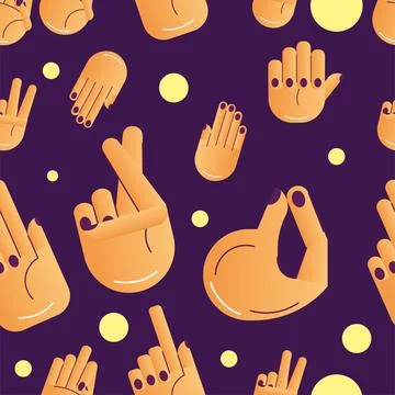 Seamless pattern background with different hand gesture icons Vector Stock Illustration