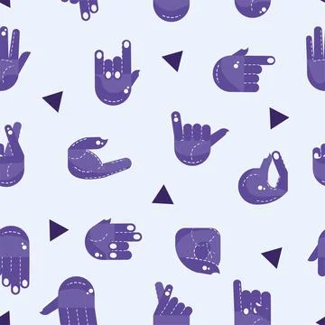 Seamless pattern background with different hand gesture icons Vector Stock Illustration