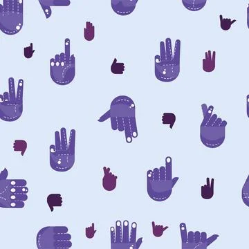 Seamless pattern background with different hand gesture icons Vector Stock Illustration