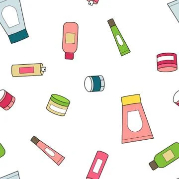 Seamless pattern background with doodle cosmetic. Stock Illustration