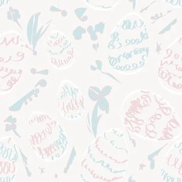 Seamless pattern background for easter. Eggs and flowers doodling 스톡 일러스트