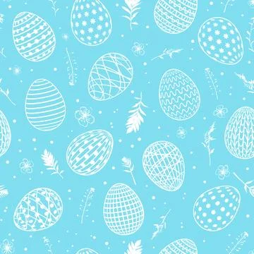 Seamless pattern background with Easter eggs, leaves and flowers. Vector il.. Stock Illustration