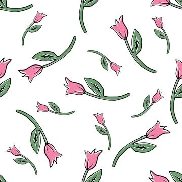 Seamless pattern background for Easter holiday with cute pink tulips. Childish Stock Illustration