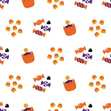 Seamless Pattern Background Featuring Cute Halloween Candy Treats and Cupcake Stock Illustration