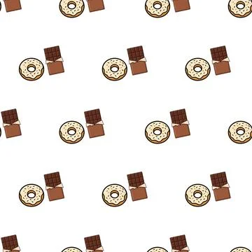 Seamless pattern background featuring delicious glazed donuts and chocolate.. Stock Illustration