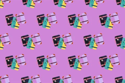 Seamless pattern background with flat luggage icon Stock Illustration