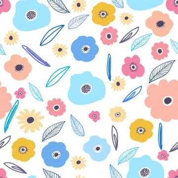 Seamless pattern background with flowers and leaves. Vector illustration for  Stock Illustration