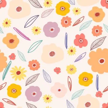 Seamless pattern background with flowers and leaves. Vector illustration for  Stock Illustration