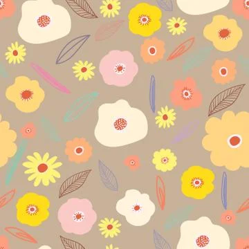 Seamless pattern background with flowers and leaves. Vector illustration for  Stock Illustration