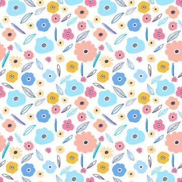 Seamless pattern background with flowers and leaves. Vector illustration for  Stock Illustration