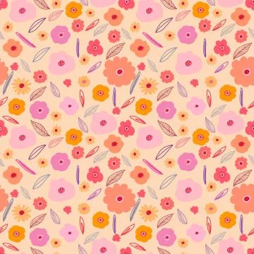 Seamless pattern background with flowers and leaves. Vector illustration for  Illustrazione stock