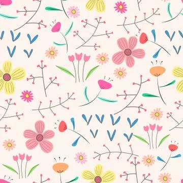 Seamless pattern background with flowers and leaves. Vector illustration for  Stock Illustration