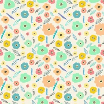 Seamless pattern background with flowers and leaves. Vector illustration for  Stock Illustration