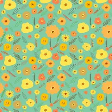 Seamless pattern background with flowers and leaves. Vector illustration for  Stock Illustration