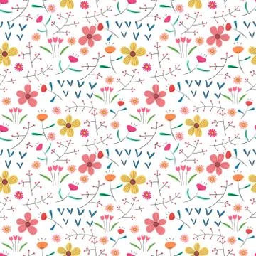 Seamless pattern background with flowers and leaves. Vector illustration for  Stock Illustration