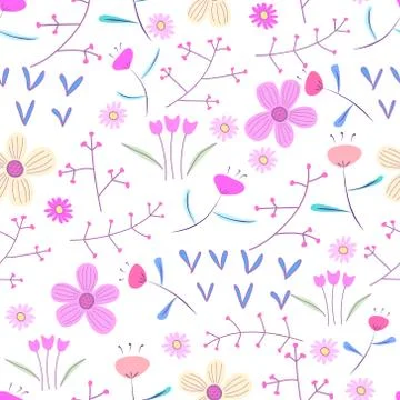 Seamless pattern background with flowers and leaves. Vector illustration for  Illustrazione stock