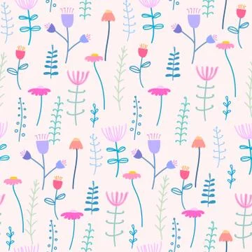 Seamless pattern background with flowers and leaves. Vector illustration for  Stock Illustration