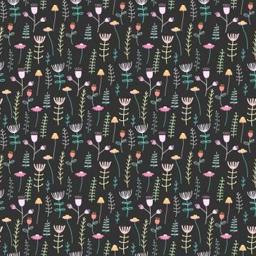 Seamless pattern background with flowers and leaves. Vector illustration for  Stock Illustration