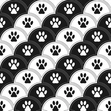 Seamless pattern background with footprints of home pet in fan-shaped grid. Illustrazione stock