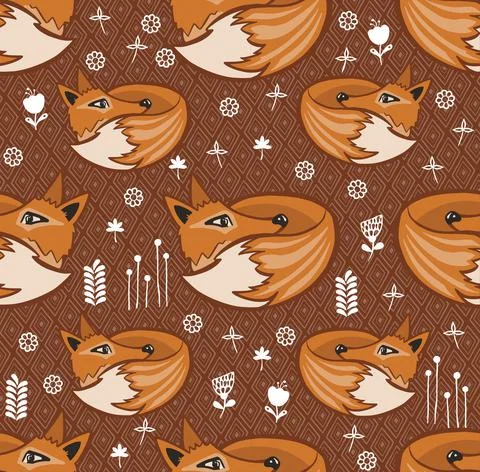 Seamless pattern background with fox and elements Stock Illustration