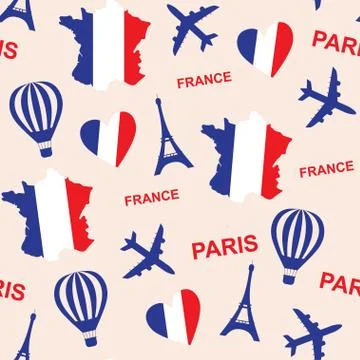 Seamless pattern background with France with map and flag Stock Illustration