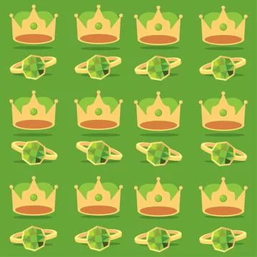 Seamless pattern background with golden crowns and rings Vector Stock Illustration