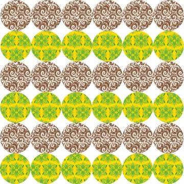 Seamless pattern background green and brown circular design for textiles and Stock Photos