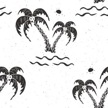 Seamless pattern background with hand drawn palm trees, summer semless, backg Stock Illustration