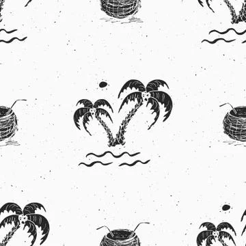Seamless pattern background with hand drawn palm trees, summer semless, backg Stock Illustration