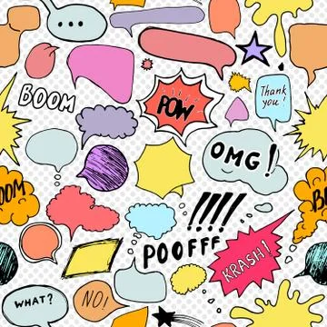 Seamless pattern background with handdrawn comic book speech bubbles, vector  스톡 일러스트