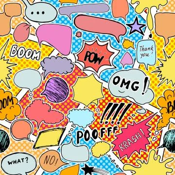 Seamless pattern background with handdrawn comic book speech bubbles, vector  Stock Illustration
