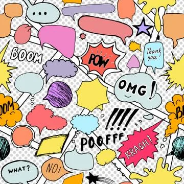Seamless pattern background with handdrawn comic book speech bubbles, vector  Stock Illustration