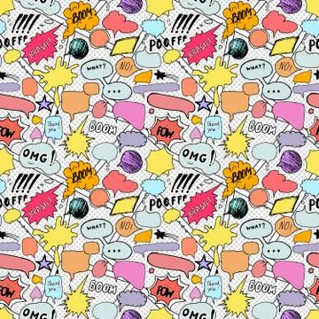 Seamless pattern background with handdrawn comic book speech bubbles, vector  Illustrazione stock