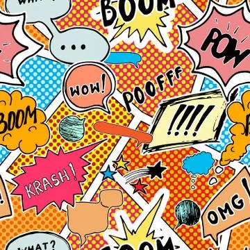 Seamless pattern background with handdrawn comic book speech bubbles, vector  스톡 일러스트