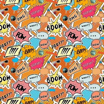 Seamless pattern background with handdrawn comic book speech bubbles, vector  스톡 일러스트