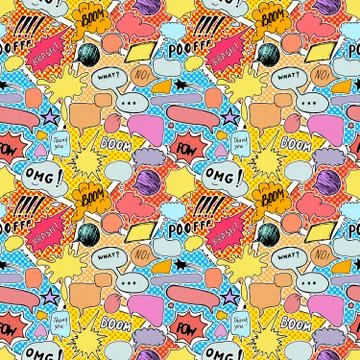 Seamless pattern background with handdrawn comic book speech bubbles, vector  库存插图