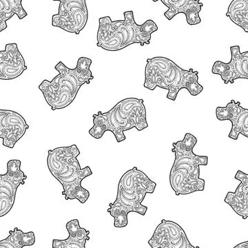 Seamless pattern background hippo. Zen hippopotamus. Stock Illustration