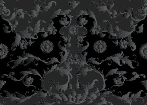 Seamless pattern, background Inbaroque, rococo, victorian, renaissance style. Stock Illustration
