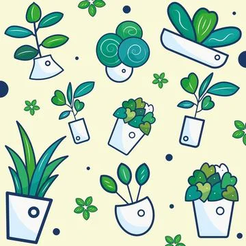 Seamless pattern background with indoor plant icons Vector Stock Illustration