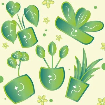 Seamless pattern background with indoor plant icons Vector Stock Illustration