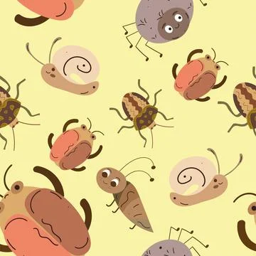 Seamless pattern background with insect sketch characters Vector Stock Illustration