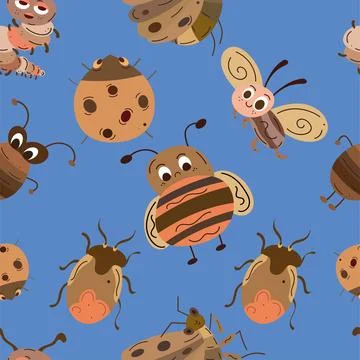 Seamless pattern background with insect sketch characters Vector Stock Illustration