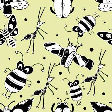 Seamless pattern background with insect sketch characters Vector Stock Illustration