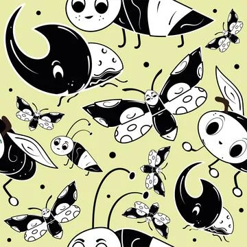 Seamless pattern background with insect sketch characters Vector Stock-Illustration