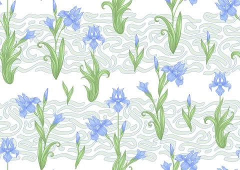 Seamless pattern, background with Iris Illustrazione stock