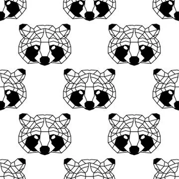 Seamless pattern background of low polygonal raccoons Stock Illustration