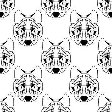 Seamless pattern background of low polygonal wolves Stock Illustration