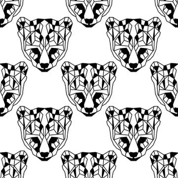 Seamless pattern background of low polygonal ocelots Stock Illustration