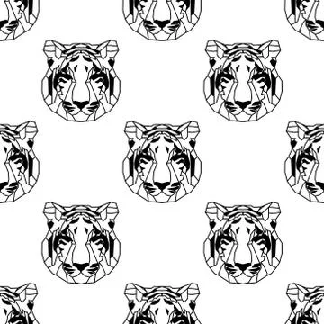Seamless pattern background of low polygonal tigers Stock Illustration